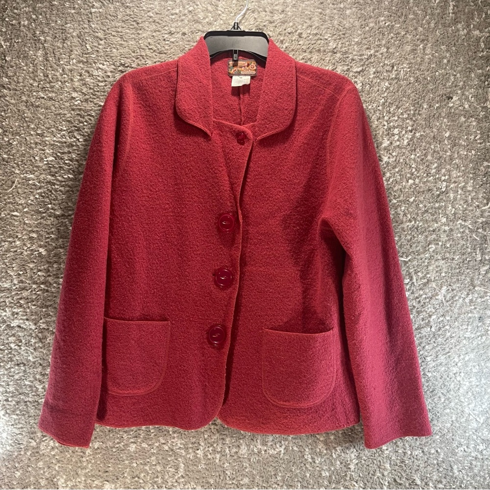 April Cornell Cardigan Women's‎ S Pink Red Wool Vintage Sweater Blazer Preppy